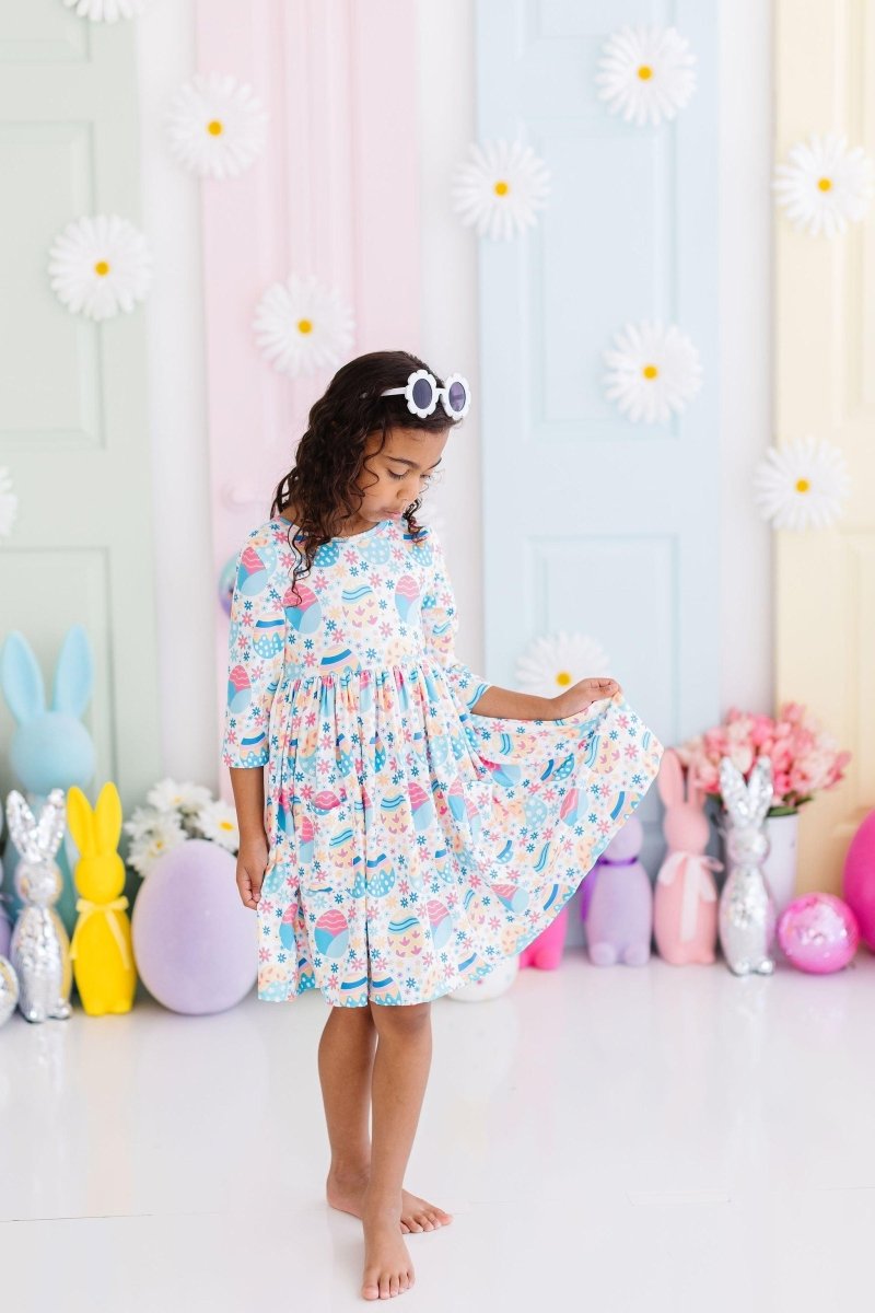 Mila & Rose ® Eggcellent Three Quarter Sleeve Pocket Twirl Dress - Everetts Place Boutique - 