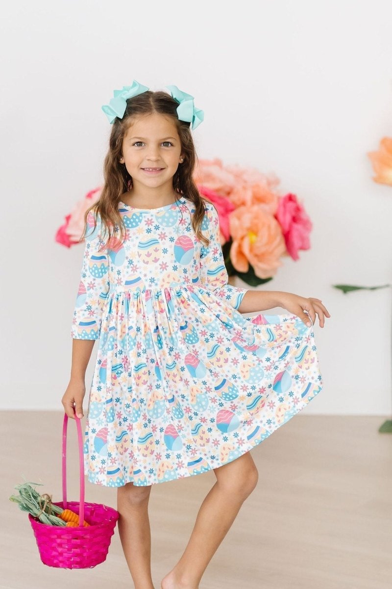 Mila & Rose ® Eggcellent Three Quarter Sleeve Pocket Twirl Dress - Everetts Place Boutique - 