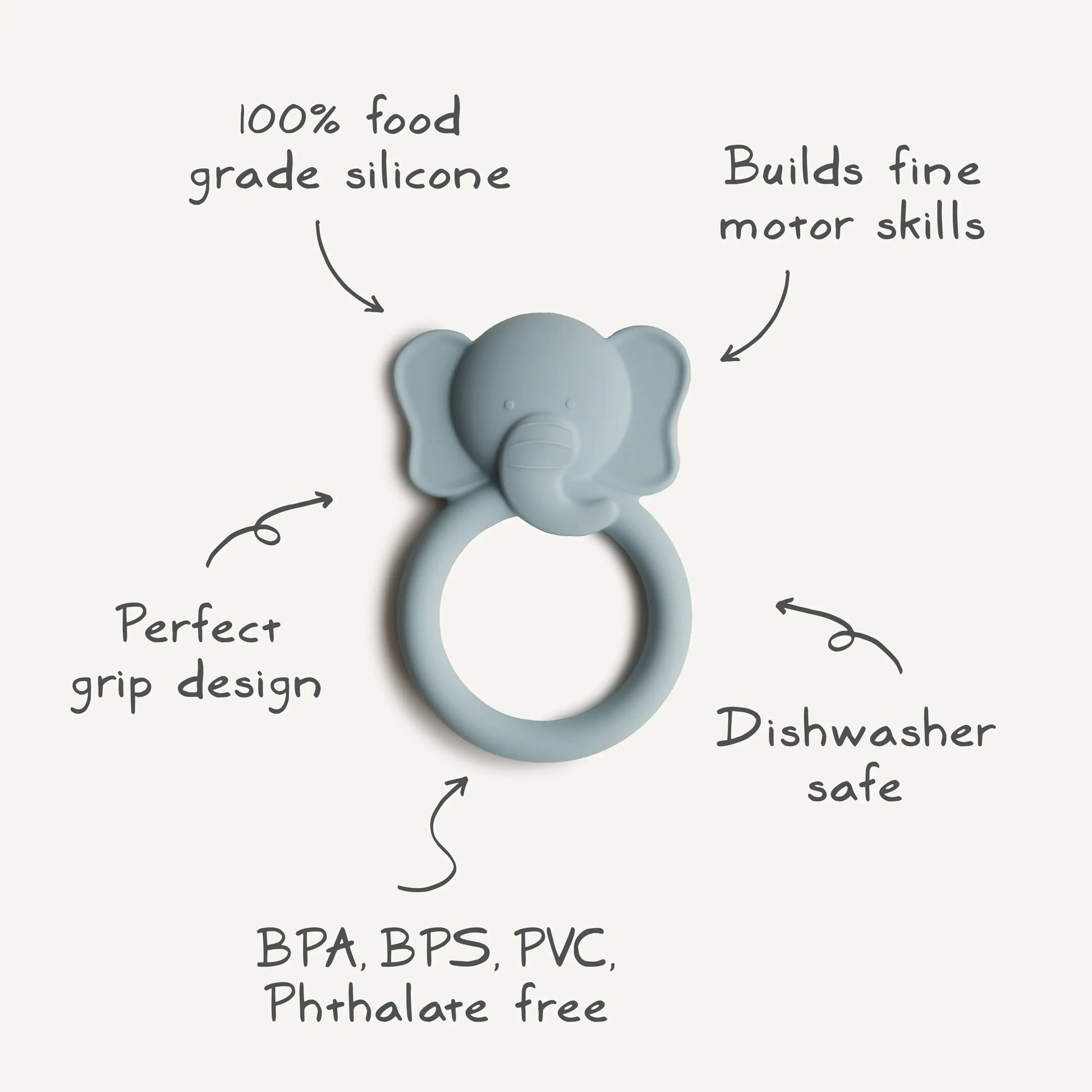 Elephant Teether Made from Non-Toxic Food-Grade Silicone for Babies Mushie Everetts Place: Online Boutique