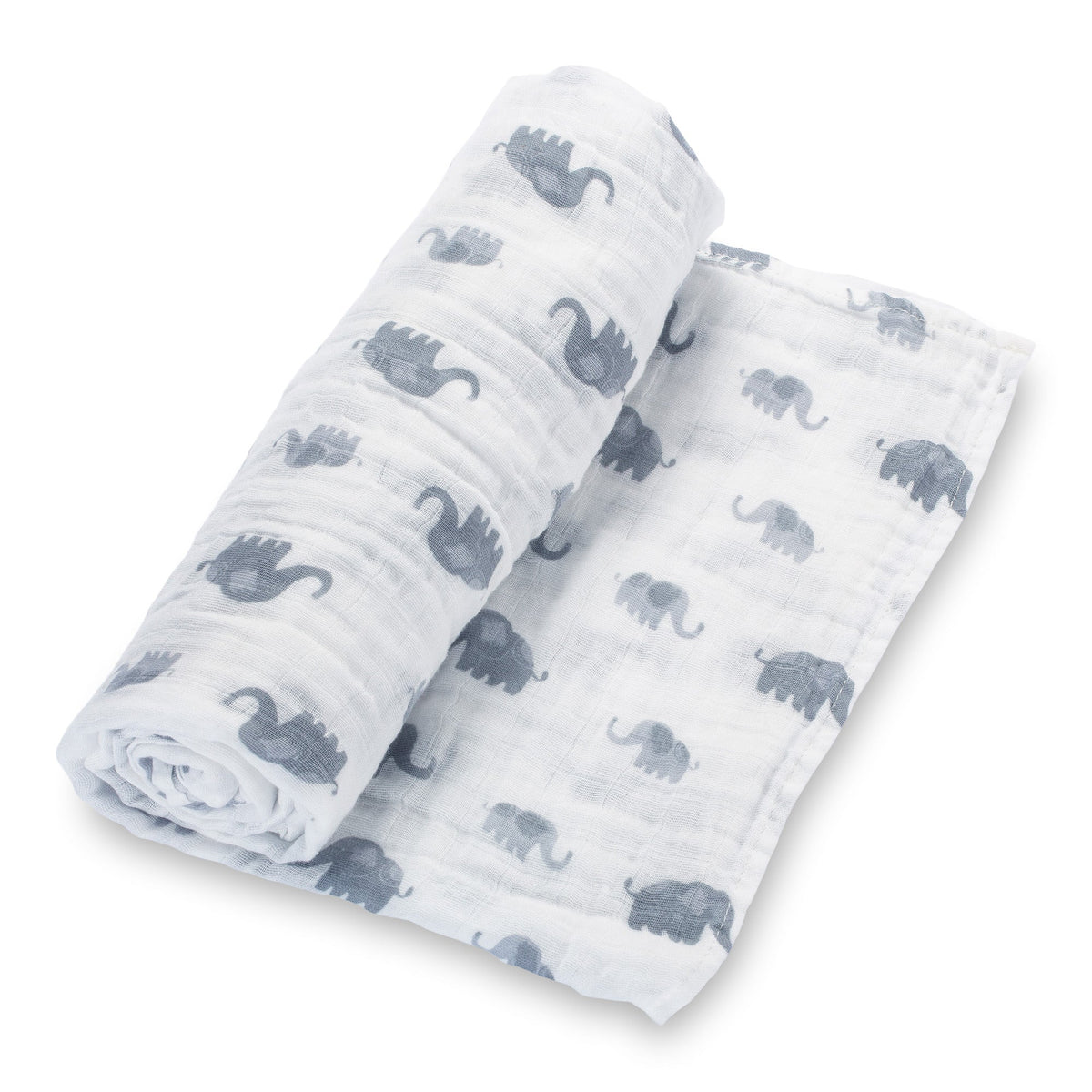 Organic Cotton Muslin Swaddle Blanket - Elephant Print by LollyBanks