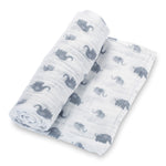 Organic Cotton Muslin Swaddle Blanket - Elephant Print by LollyBanks