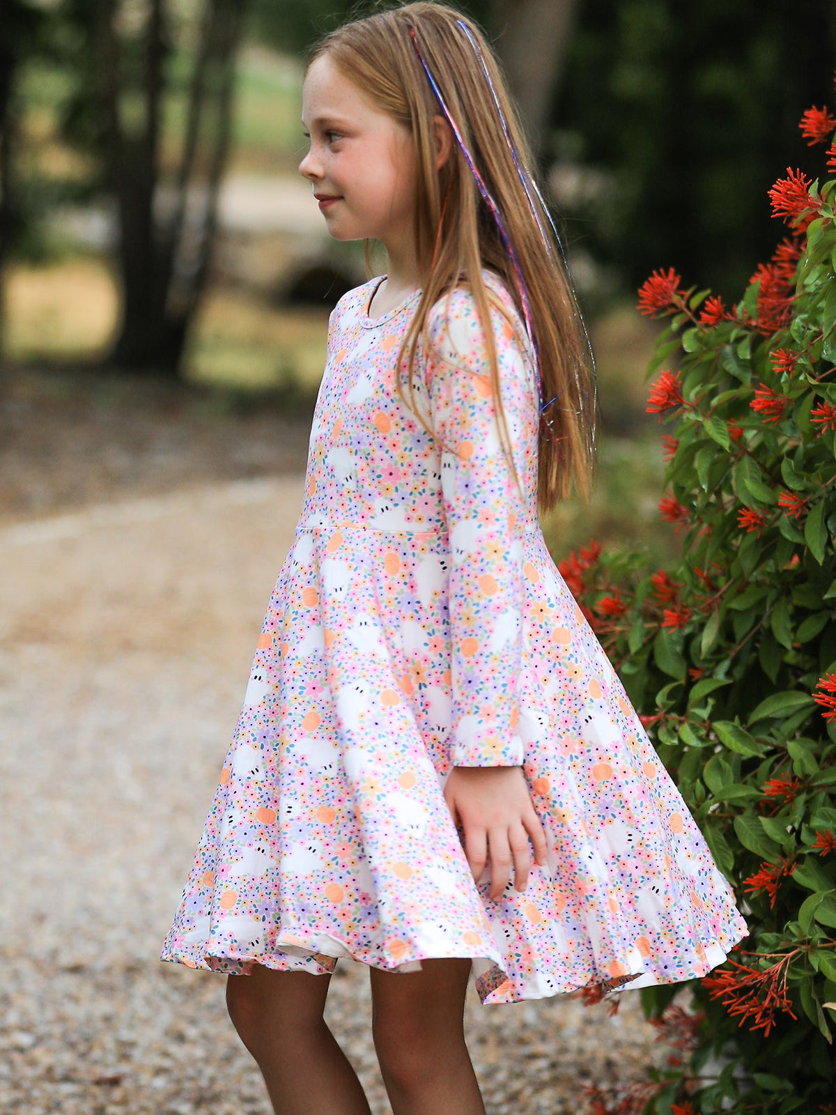 Halloween Ghost Print Girls Twirl Dress Long Sleeve by Rylee Faith Designs