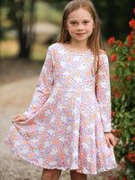 Halloween Ghost Print Girls Twirl Dress Long Sleeve by Rylee Faith Designs