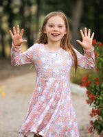 Halloween Ghost Print Girls Twirl Dress Long Sleeve by Rylee Faith Designs