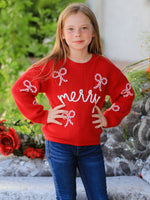 Mom and Me Winter Christmas Red "merry" Pullover Sweater by Rylee Faith Designs