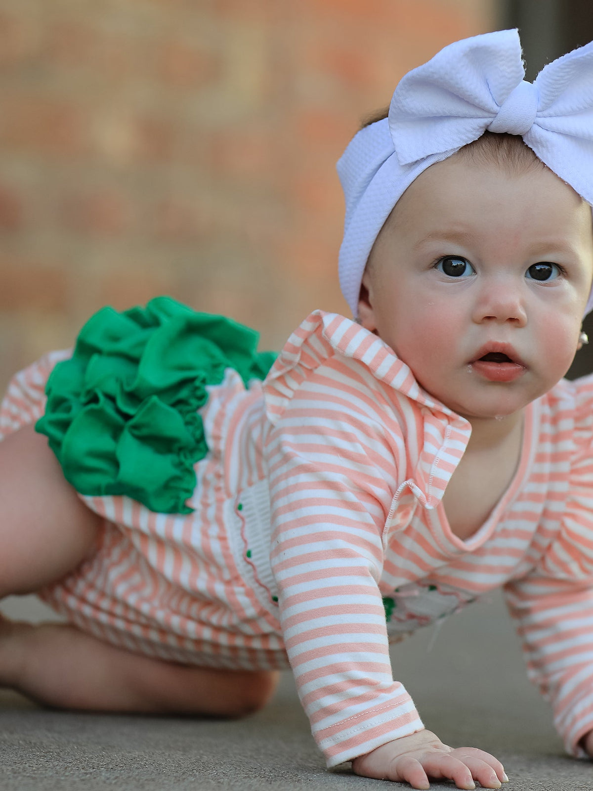 Christmas Tree Smocked Embroidery Stripe Baby Girls Romper by Rylee Faith Designs