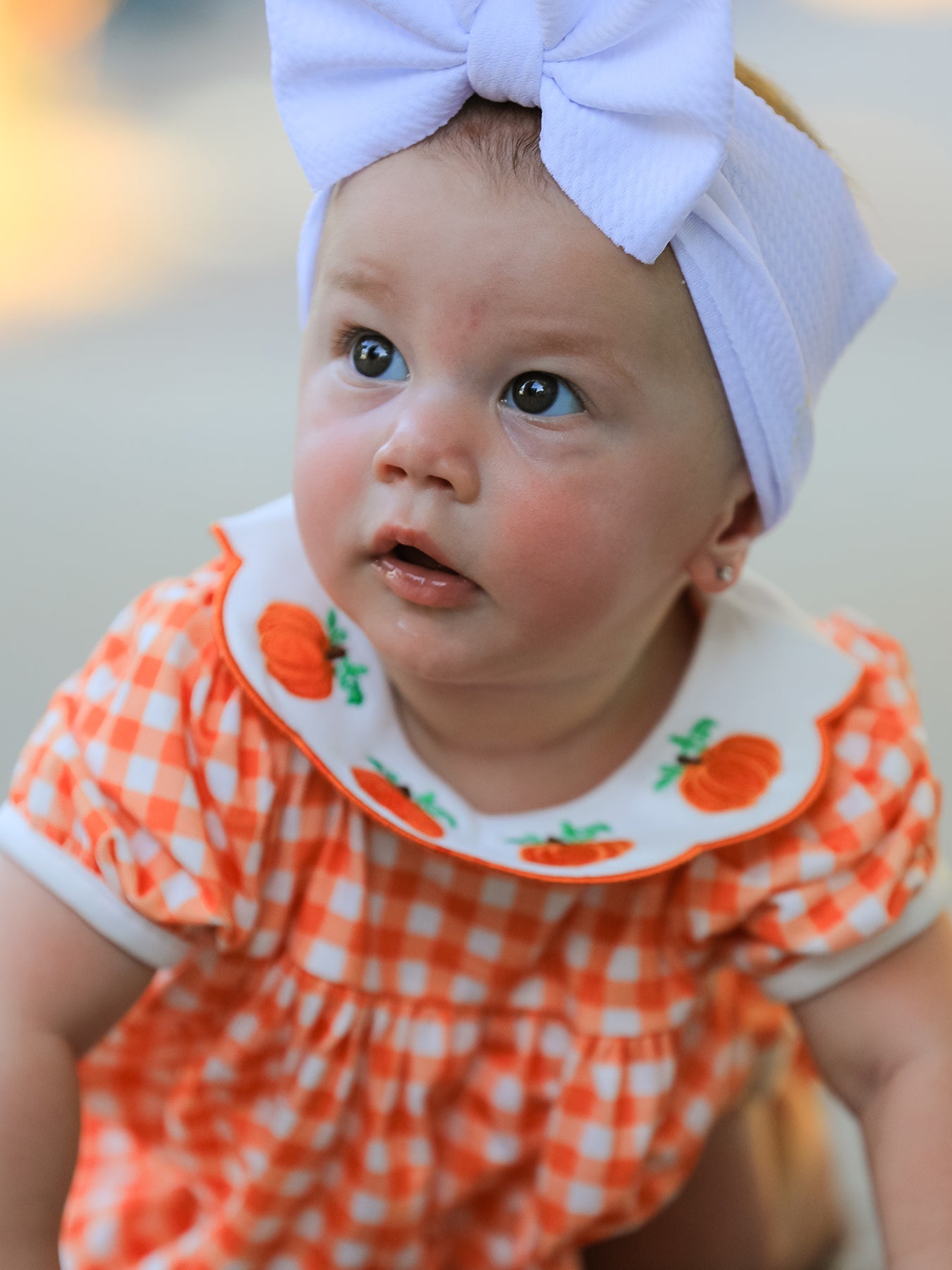 Polyester Spandex Romper, Pumpkin Puff Sleeve Bloomer Set by Rylee Faith Designs