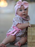 Fall Thanksgiving Lapel Plaid Chick Embroidery Smocking Bow Baby Girls Romper by Rylee Faith Designs