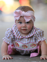 Fall Thanksgiving Lapel Plaid Chick Embroidery Smocking Bow Baby Girls Romper by Rylee Faith Designs