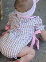 Fall Thanksgiving Lapel Plaid Chick Embroidery Smocking Bow Baby Girls Romper by Rylee Faith Designs