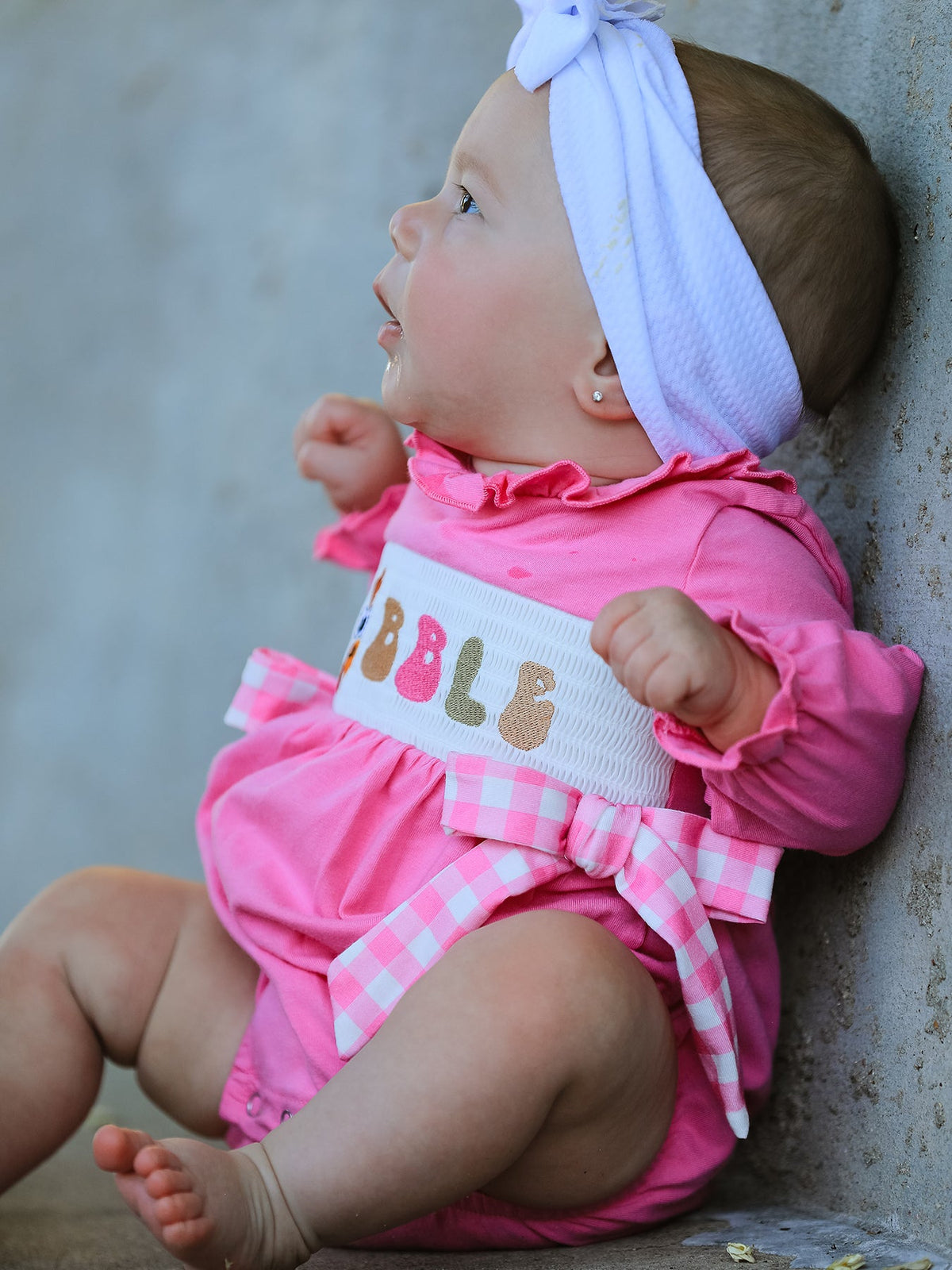 Fall Thanksgiving& Halloween "GOBBLE" Smock Embroidery Baby Girl Romper by Rylee Faith Designs