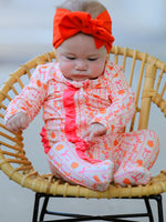 Polyester Spandex Baby Sleeper, Pumpkin Bow Print by Rylee Faith Designs