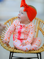 Polyester Spandex Baby Sleeper, Pumpkin Bow Print by Rylee Faith Designs