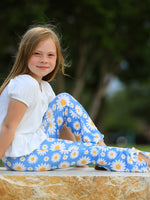 White Top And Daisy-Print Flared Pants Girl's Outfit by Rylee Faith Designs at Everetts Place