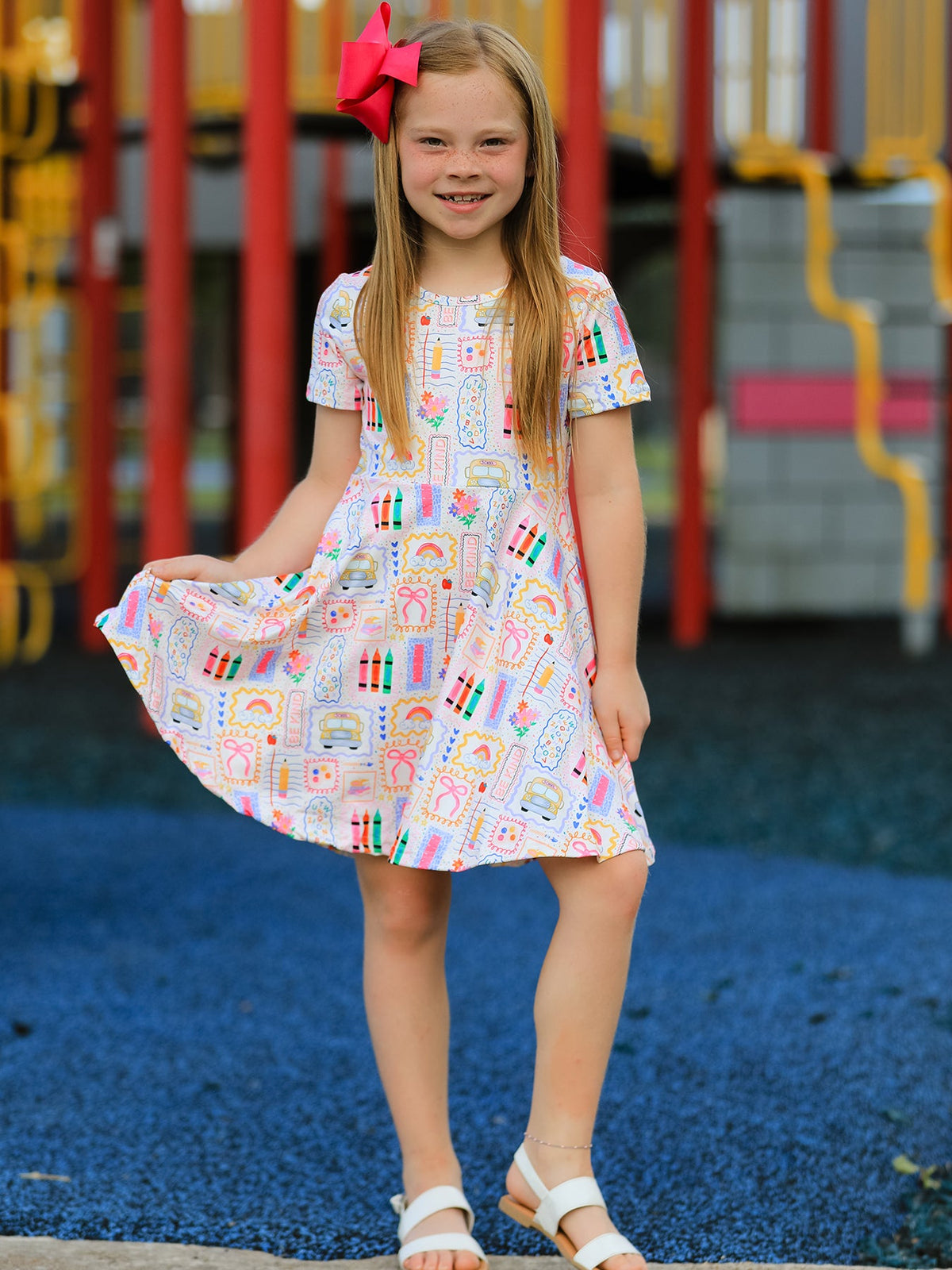 Back to School Rainbow Print Girls Dress Short Sleeve - Dress, Day Dress, One-piece garment, Textile, Smile | Everetts Place