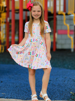 Back to School Rainbow Print Girls Dress Short Sleeve - Dress, Day Dress, One-piece garment, Textile, Smile | Everetts Place