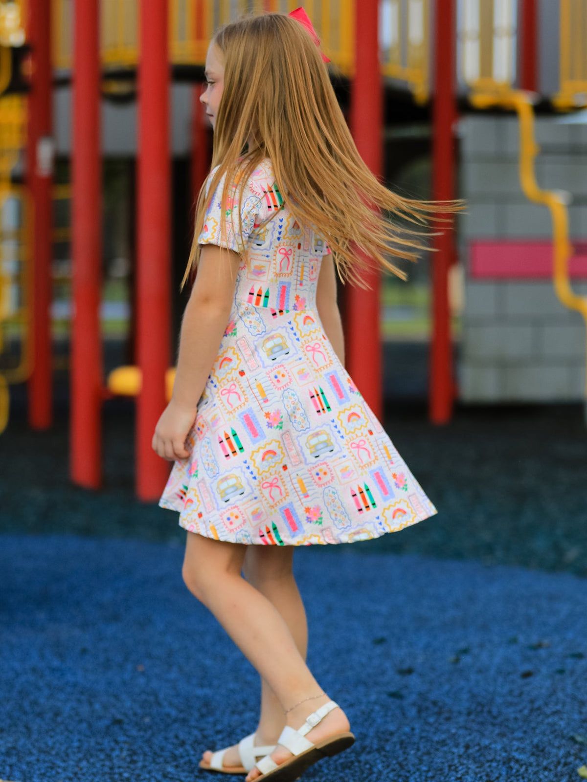 Back to School Rainbow Print Girls Dress Short Sleeve by Rylee Faith Designs at Everetts Place