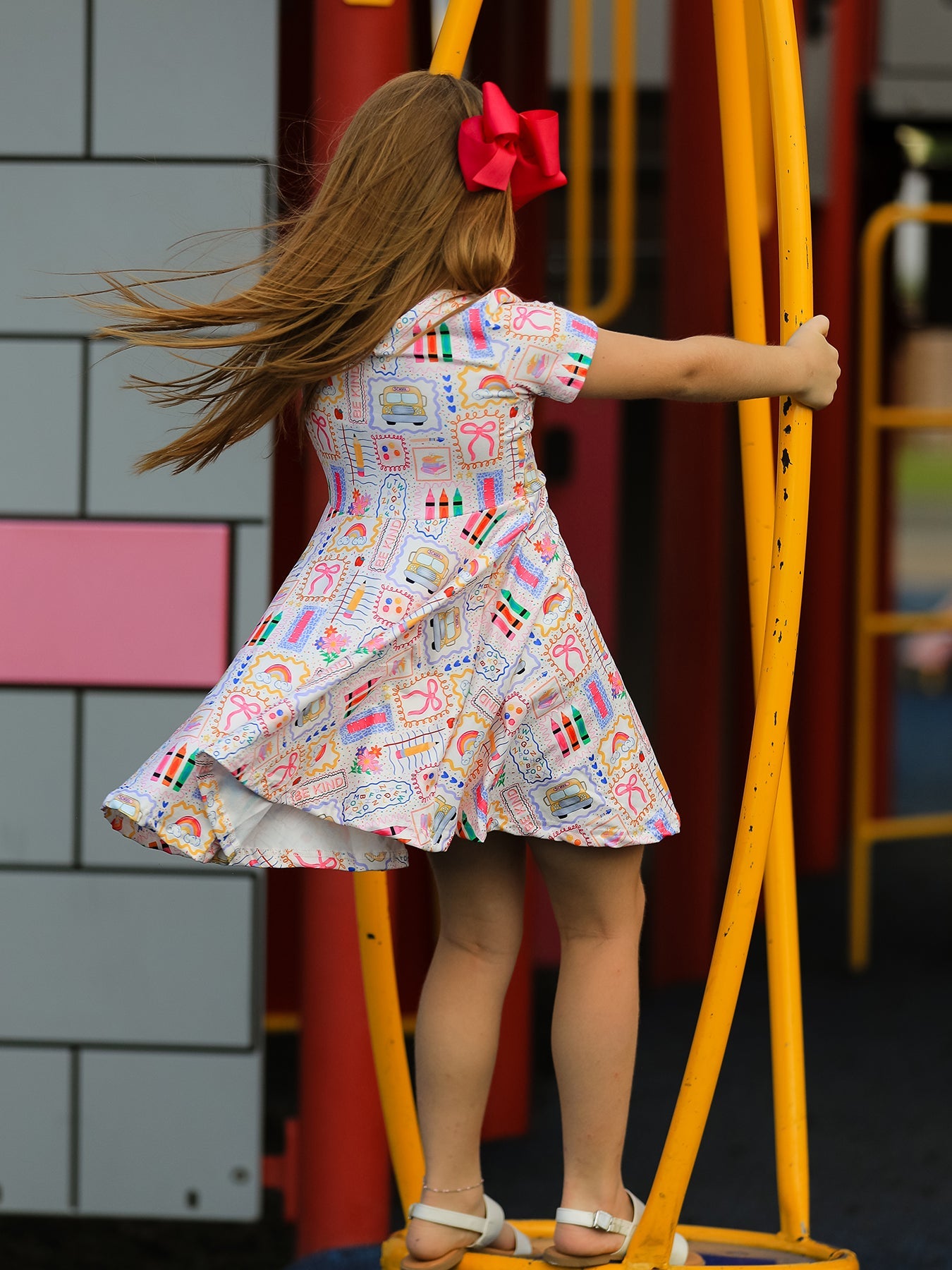 Back to School Rainbow Print Girls Dress Short Sleeve by Rylee Faith Designs at Everetts Place