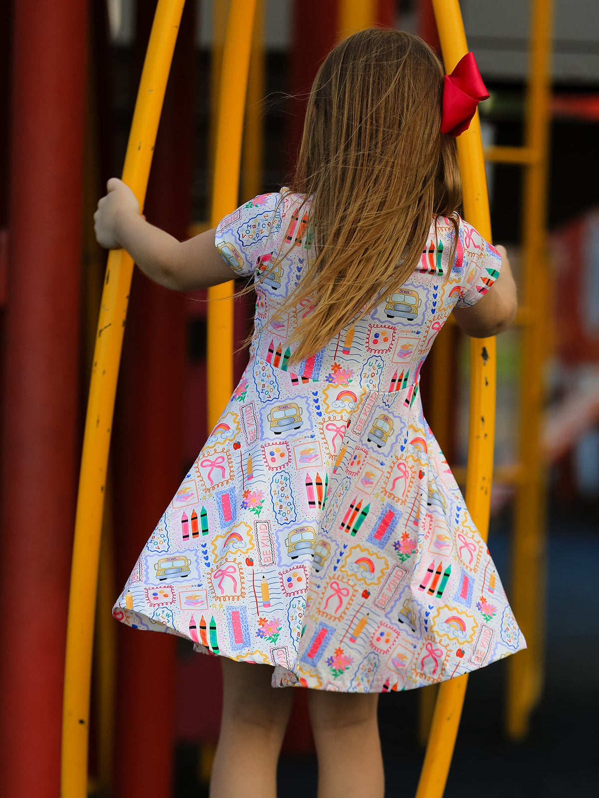 Back to School Rainbow Print Girls Dress Short Sleeve by Rylee Faith Designs at Everetts Place