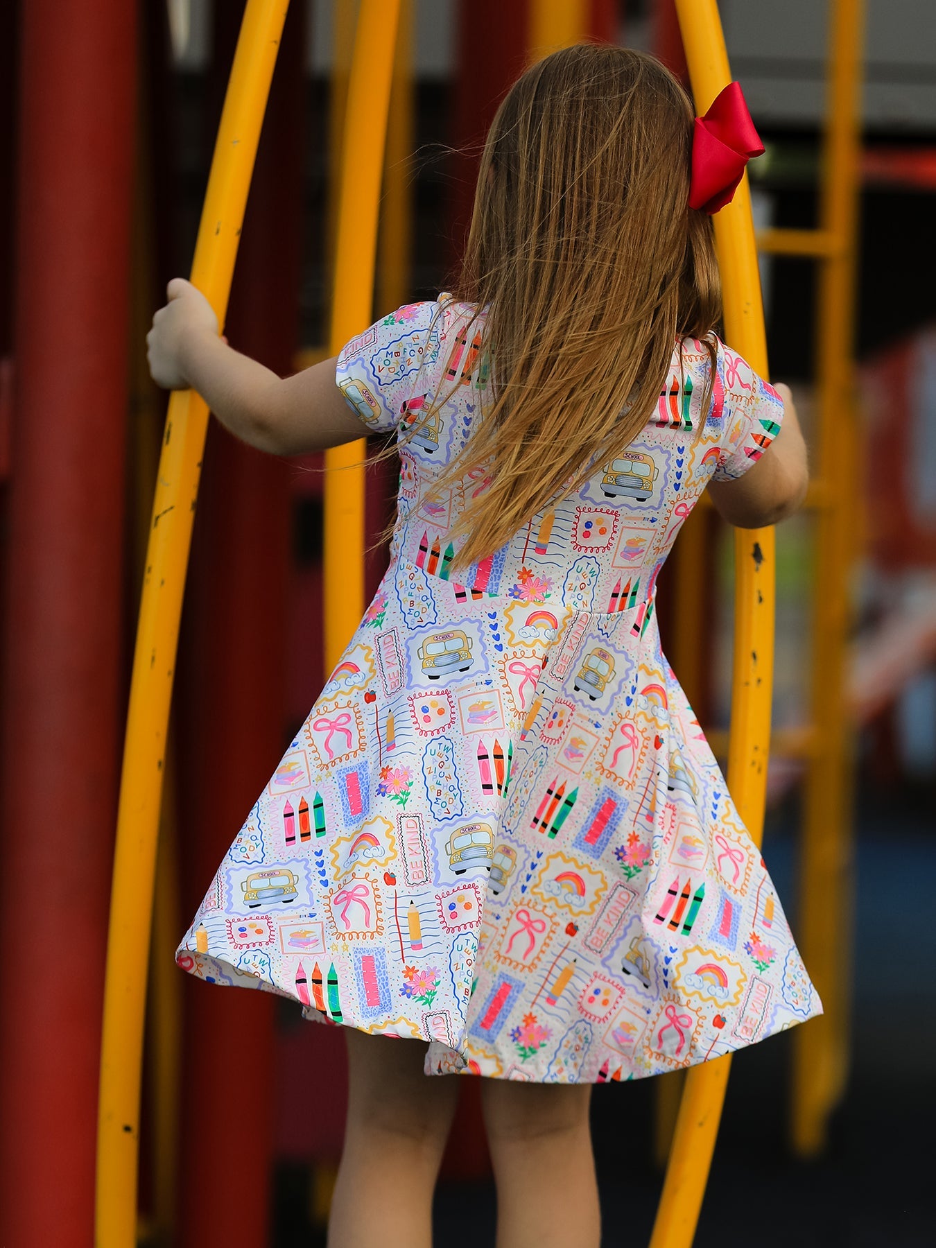 Back to School Rainbow Print Girls Dress Short Sleeve by Rylee Faith Designs at Everetts Place