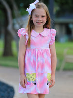Girls Back To School Bow Pencil Twirl Dress Ruffle Petal Collar Applique by Rylee Faith Designs at Everetts Place
