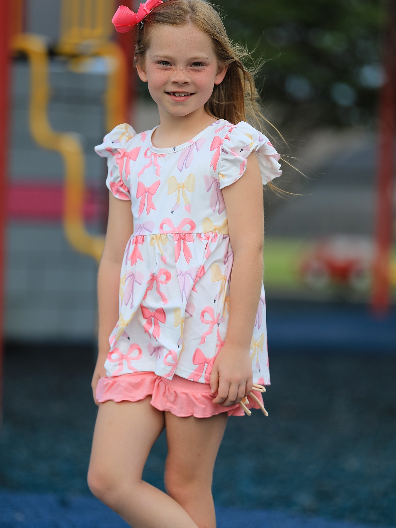 BACK TO SCHOOL Girl's Summer Bow Short Sleeve Shorts Set - Baby & Toddler Clothing, Day Dress, Dress, One-piece garment, Pink | Everetts Place