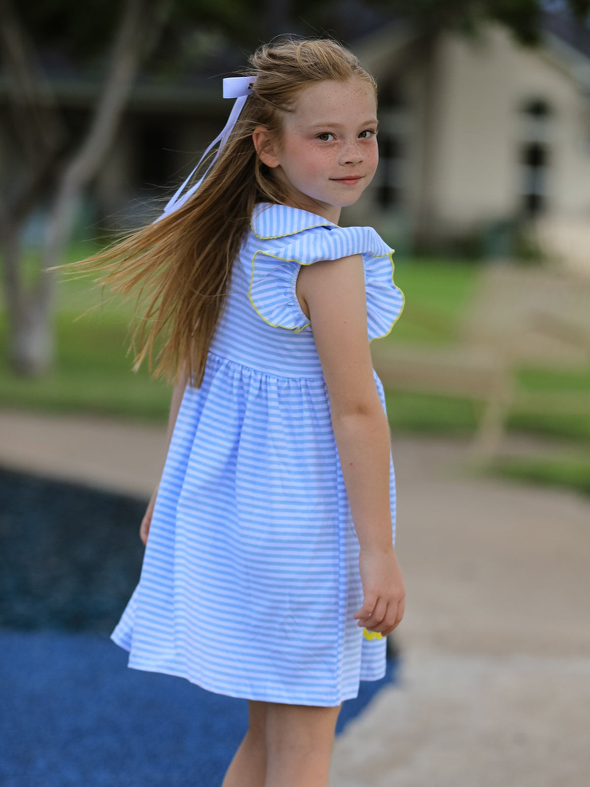 Girls Back To School Crayon Dress Ruffle Petal Collar Applique by Rylee Faith Designs at Everetts Place