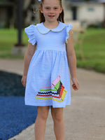 Girls Back To School Crayon Dress Ruffle Petal Collar Applique by Rylee Faith Designs at Everetts Place