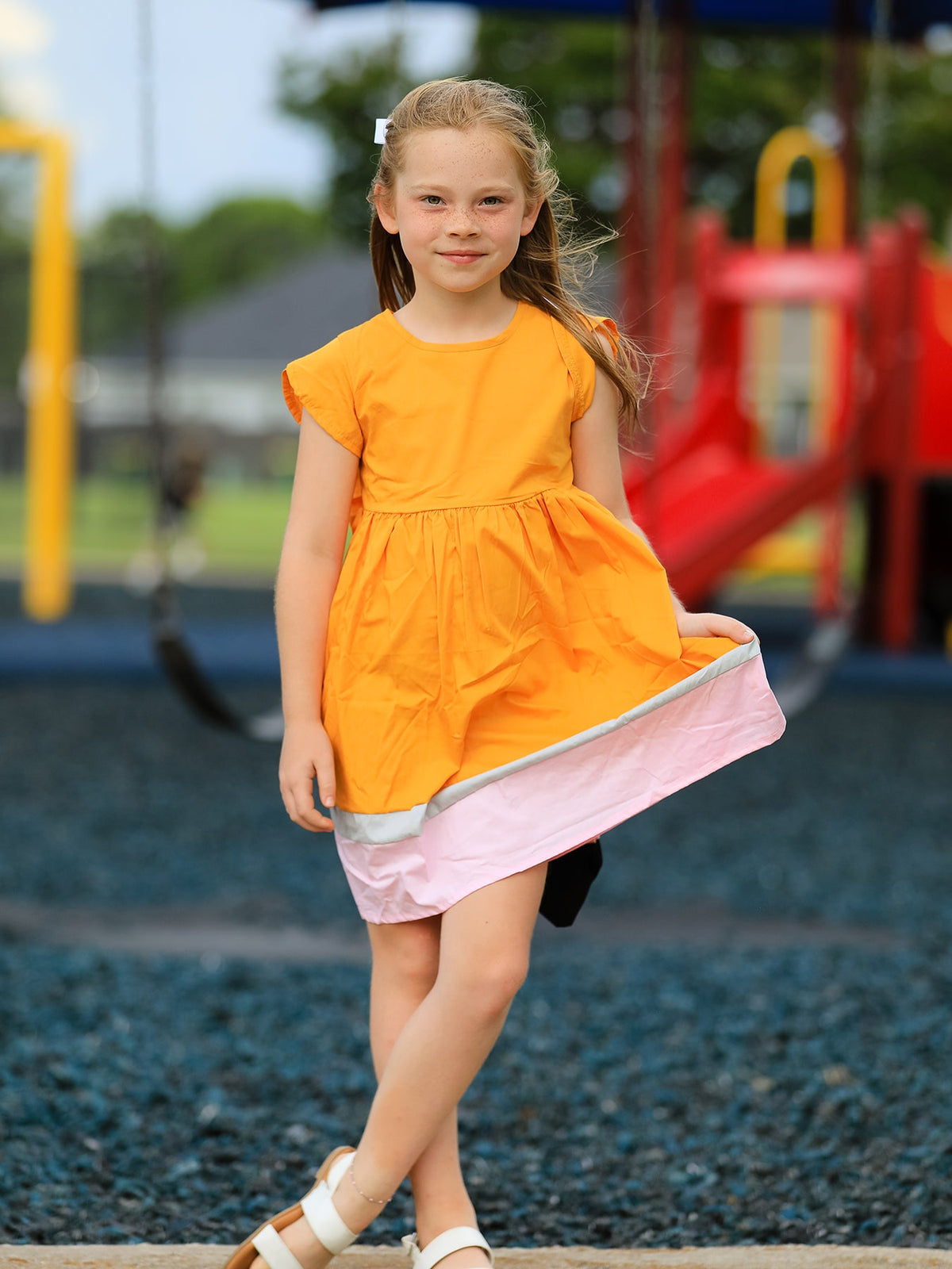 Back To School Pencil Girls Dress Color Block Bow Dress - Day Dress, Dress, One-piece garment, Pink, Orange | Everetts Place
