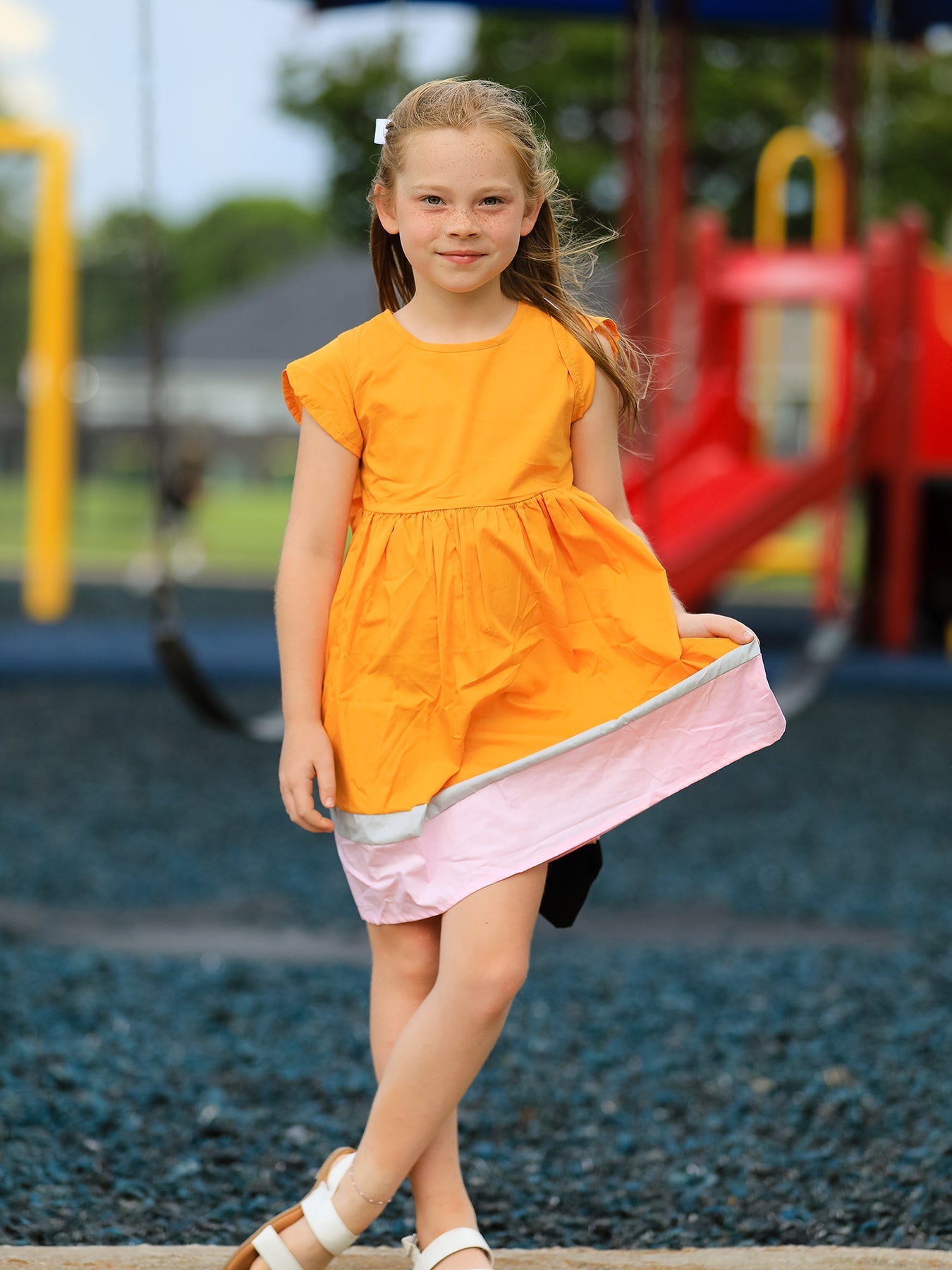 Back To School Pencil Girls Dress Color Block Bow Dress - Day Dress, Dress, One-piece garment, Pink, Orange | Everetts Place