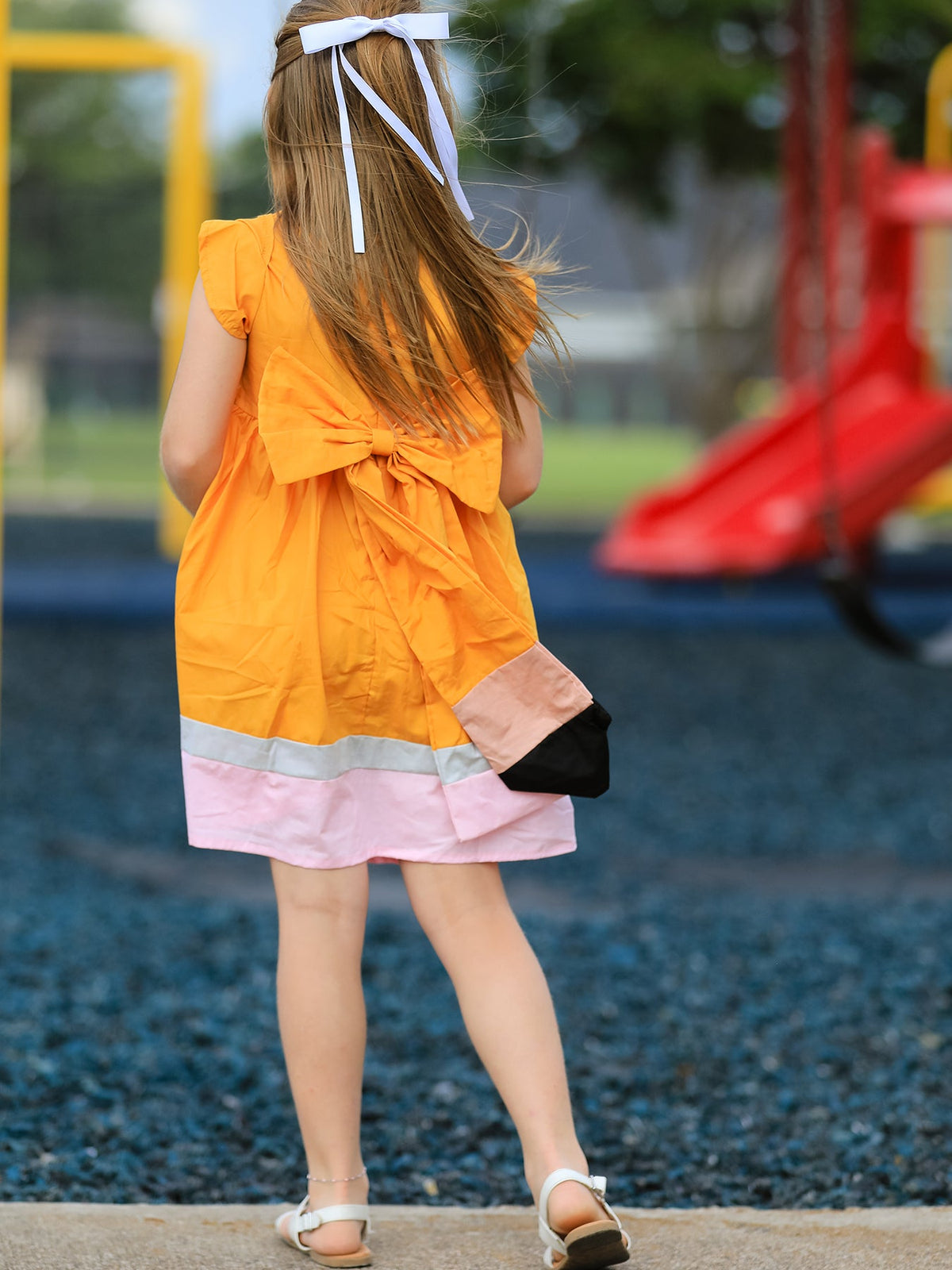 Back To School Pencil Girls Dress Color Block Bow Dress by Rylee Faith Designs at Everetts Place