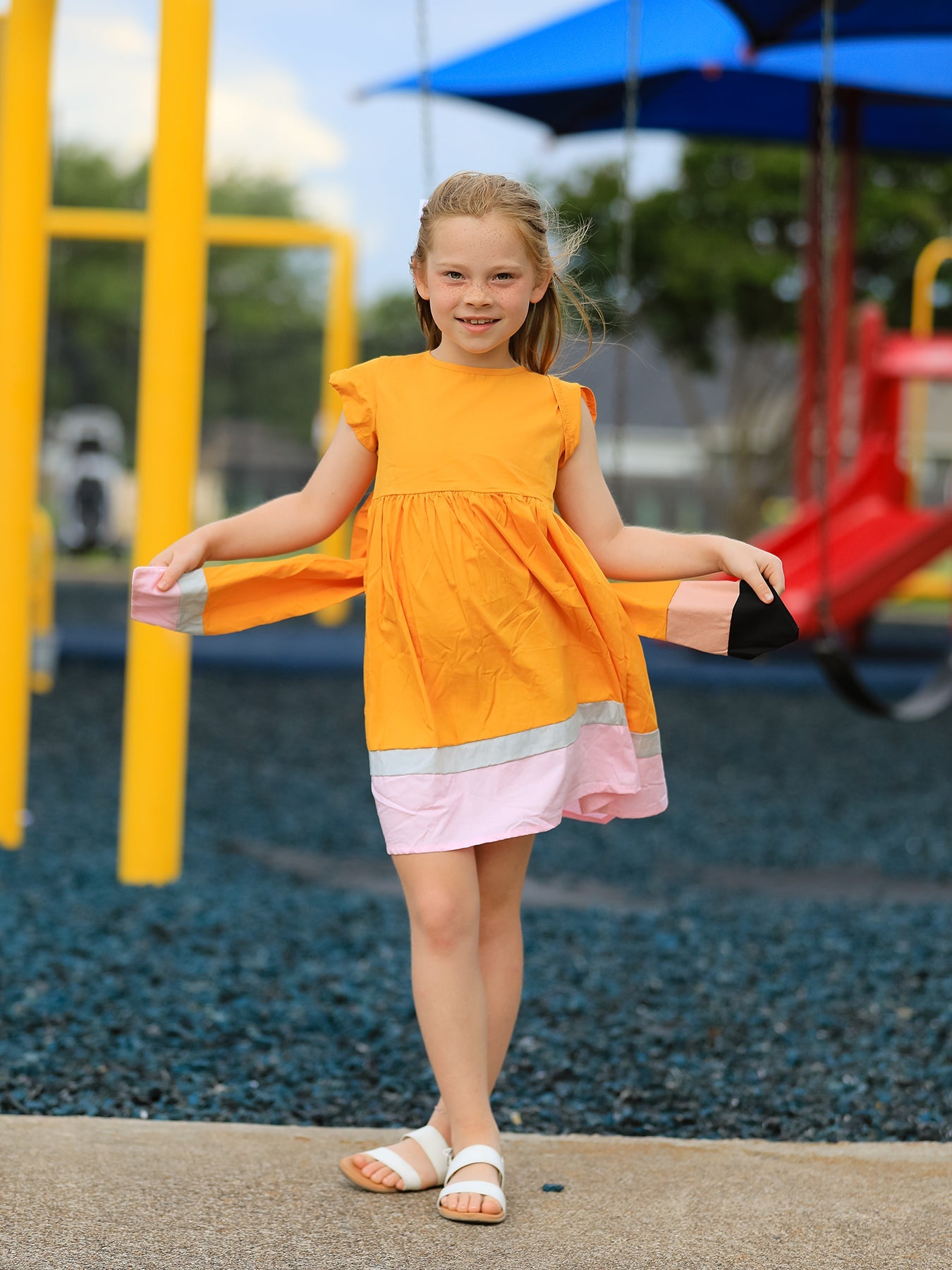 Back To School Pencil Girls Dress Color Block Bow Dress by Rylee Faith Designs at Everetts Place