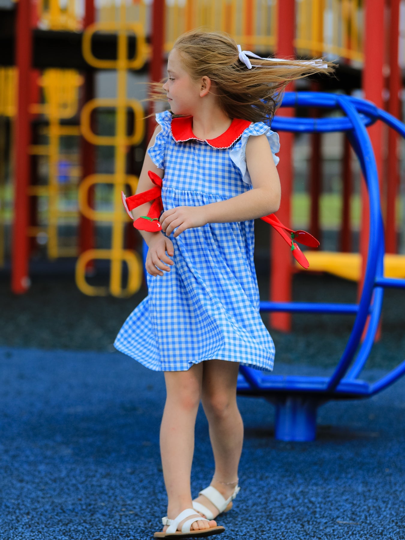 Back To School Girls Striped lapels Apple Bow Dress by Rylee Faith Designs at Everetts Place