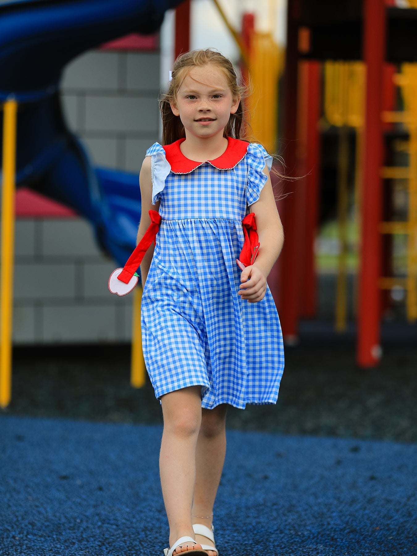 Back To School Girls Striped lapels Apple Bow Dress by Rylee Faith Designs at Everetts Place