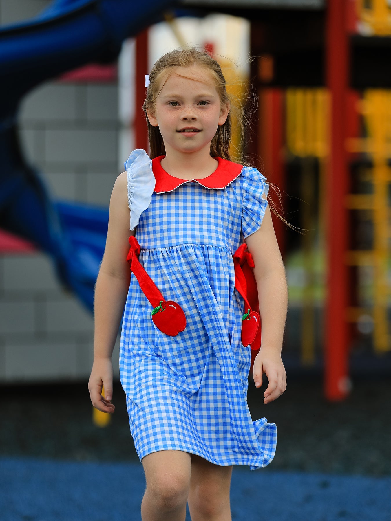 Back To School Girls Striped lapels Apple Bow Dress - Textile, Day Dress, One-piece garment, Dress, Plaid | Everetts Place