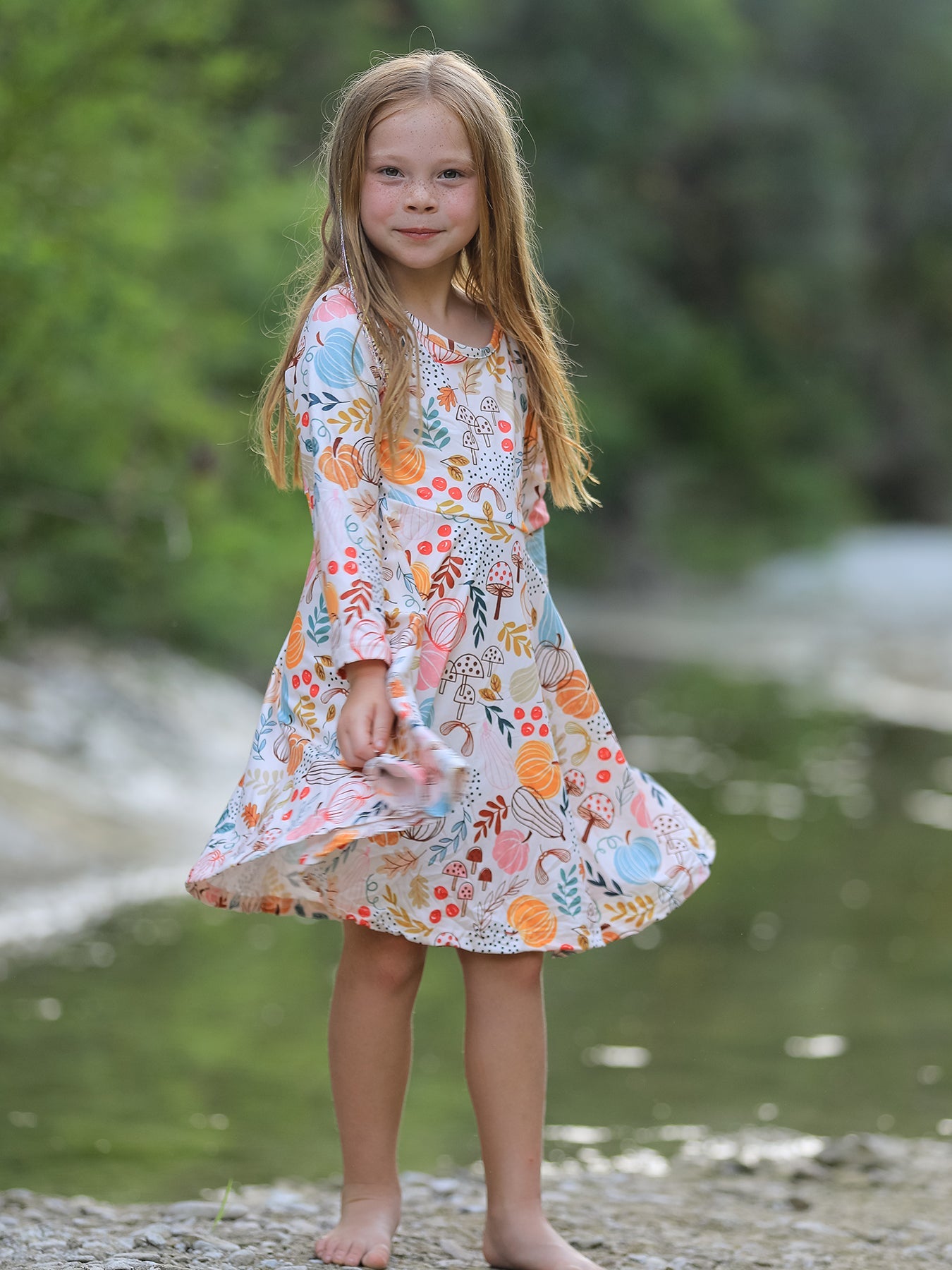 Polyester Spandex Dress - Fall Pumpkin Leaf Print