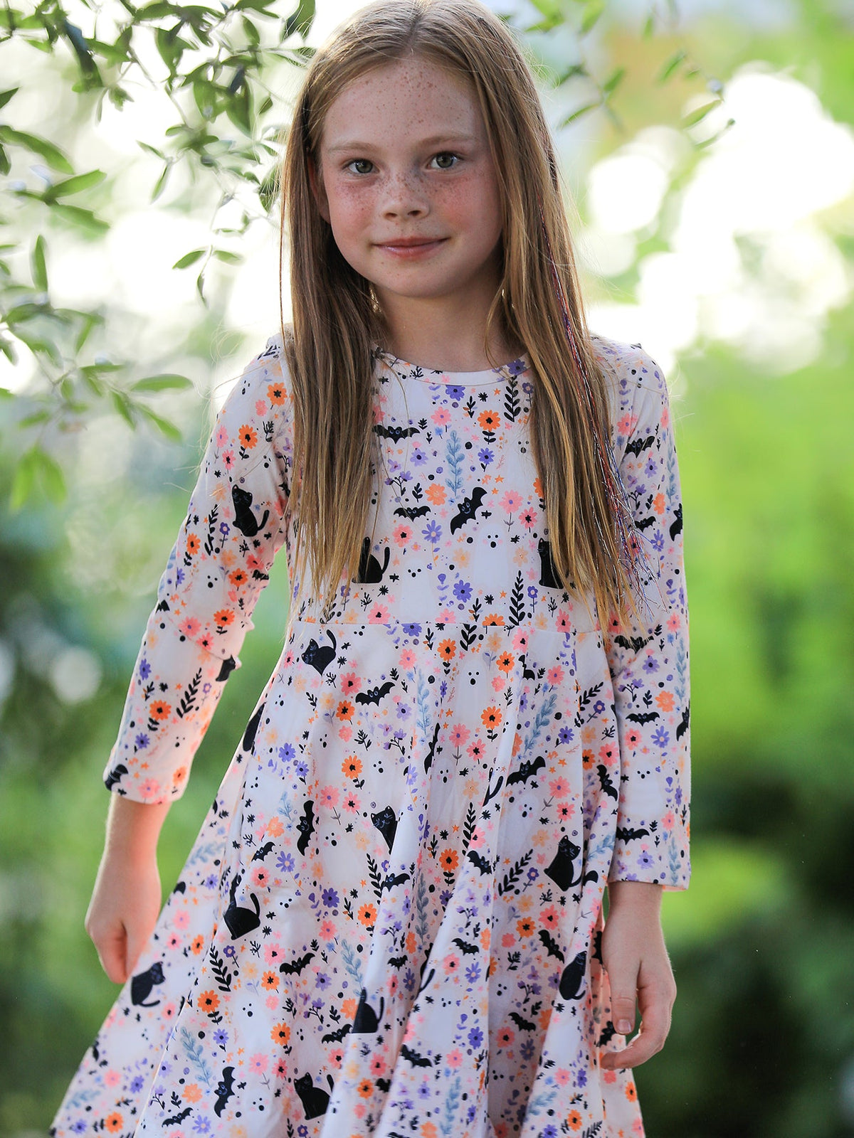 Halloween Black Cat Girls Twirl Dress by Rylee Faith Designs