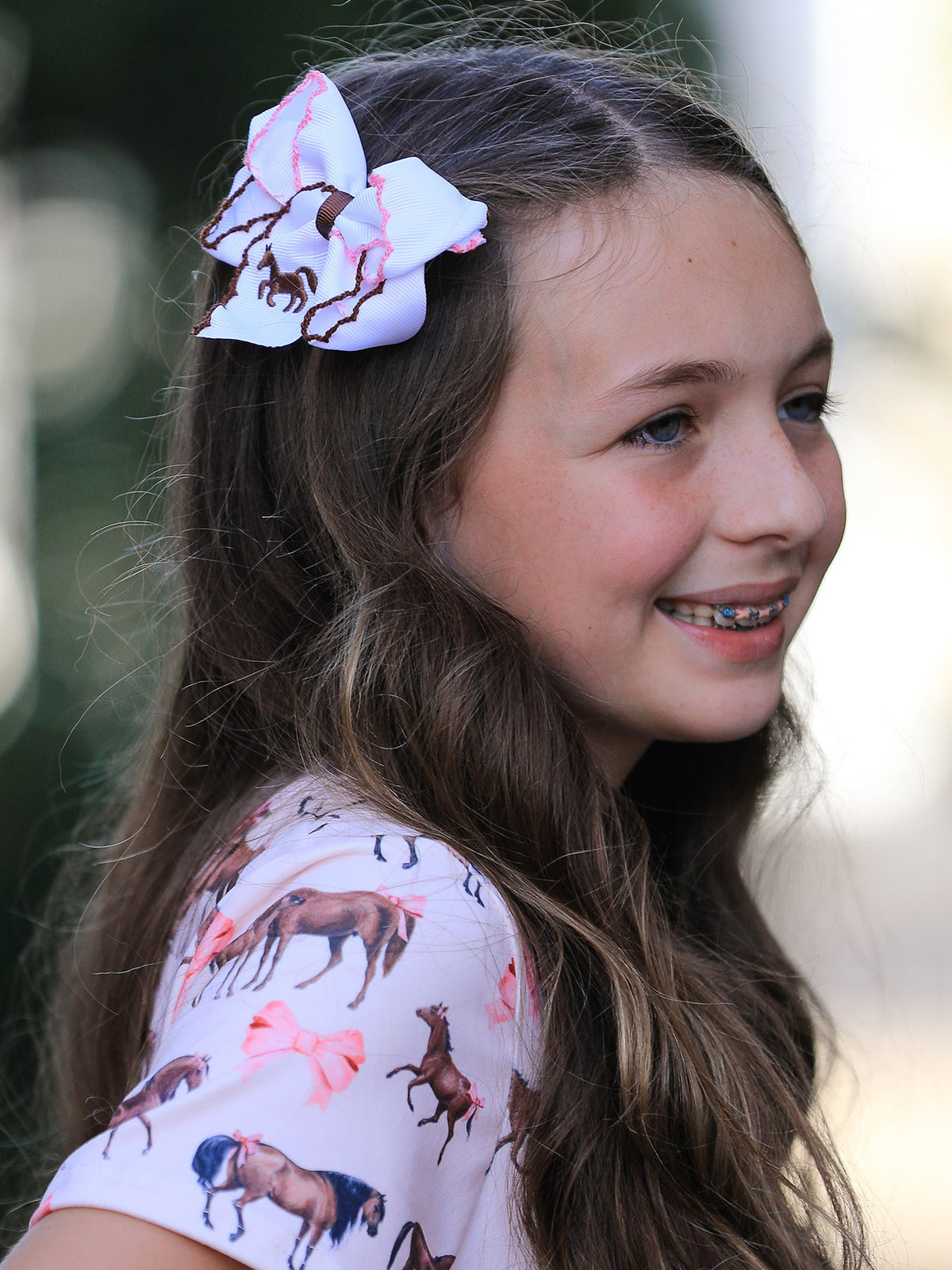 Western Horse Embroidery Ruffle Edge Hairpin, 4 Inch by Rylee Faith Designs