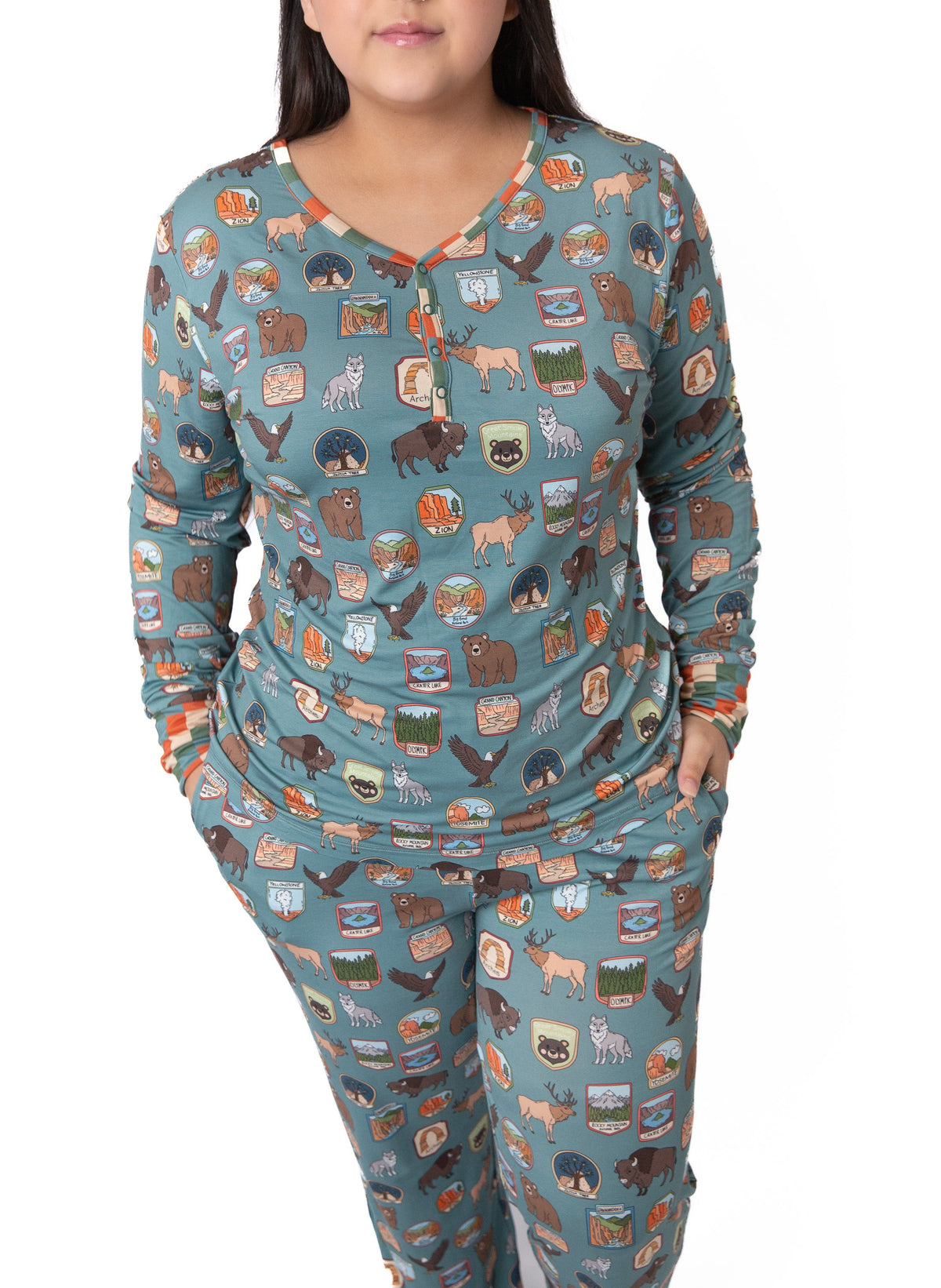 Women’s My First National Adventure Parks Long Sleeve Pajama Set | Wildlife Sleepwear by Rayn’s Tiny Stitches
