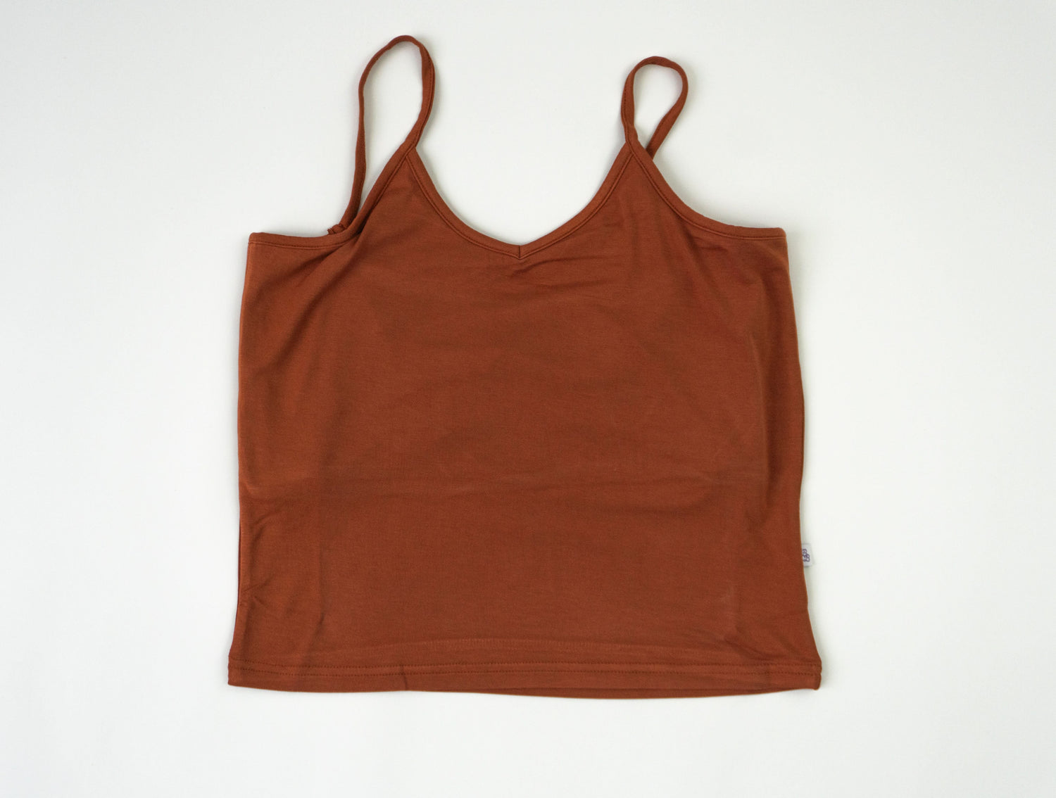 Pecan brown adult camisole with thin spaghetti straps and a slightly cropped length