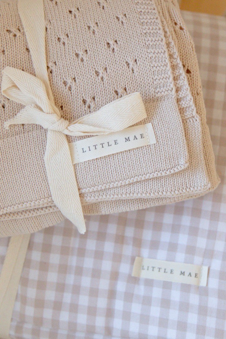 Toffee Pointelle Knit Baby Blanket By Little Mae Co Little Mae & Co Everetts Place: Online Boutique