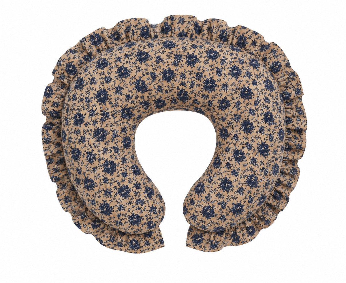 Blue Brown Rose Ruffle Nursing Pillow Cover by Little Mae & Co
