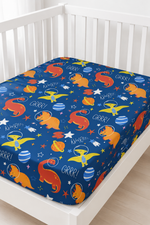 Blue Space Dinosaur Bamboo Fitted Crib Sheet by Rayn’s Tiny Stitches