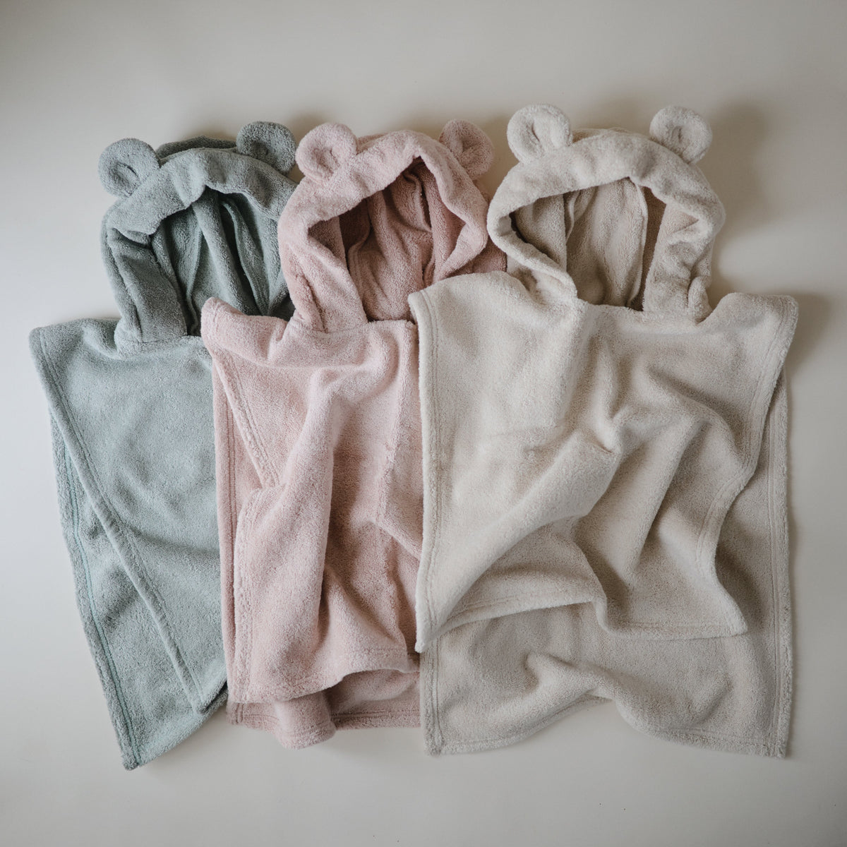 Mushie Bear Poncho Towel, cozy organic cotton hooded bath towel.