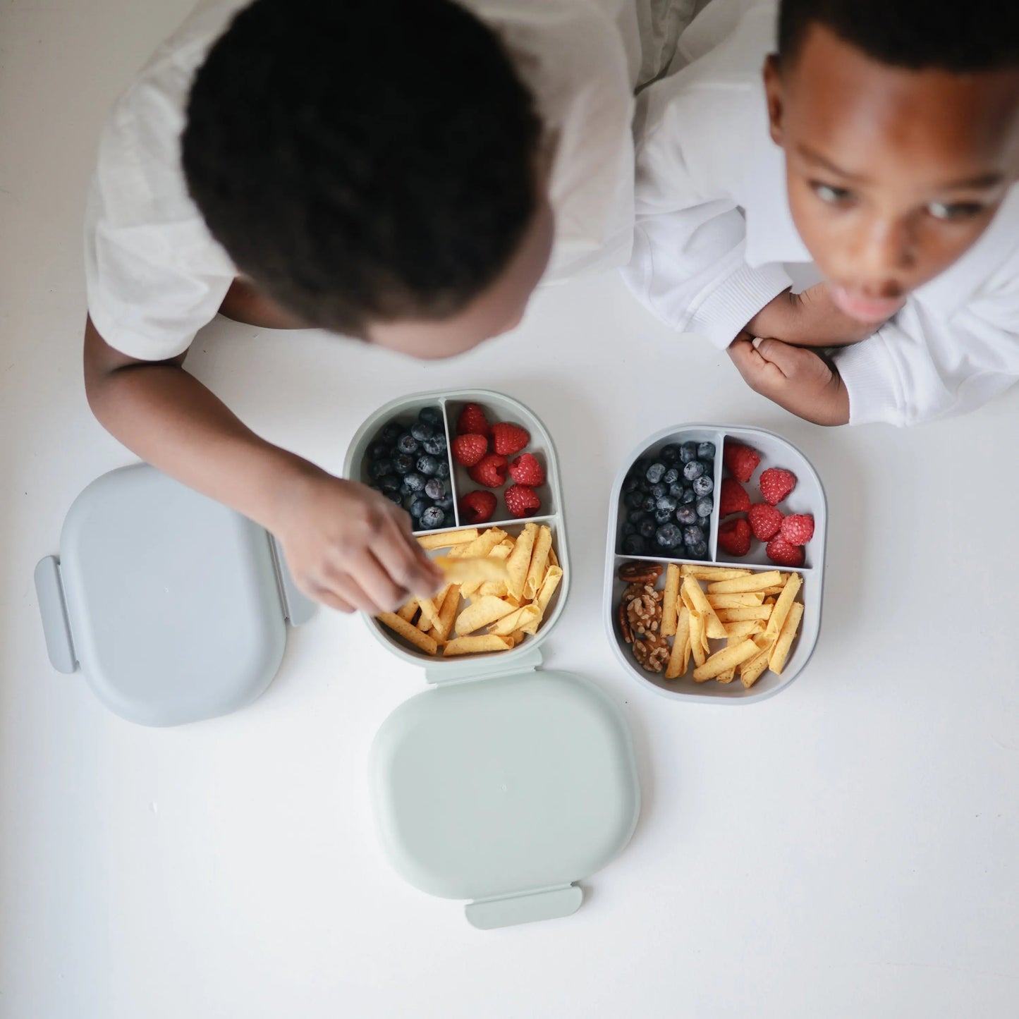 BPA Free Plastic Lunchbox with Built In Compartments and Locking Utensils Mushie