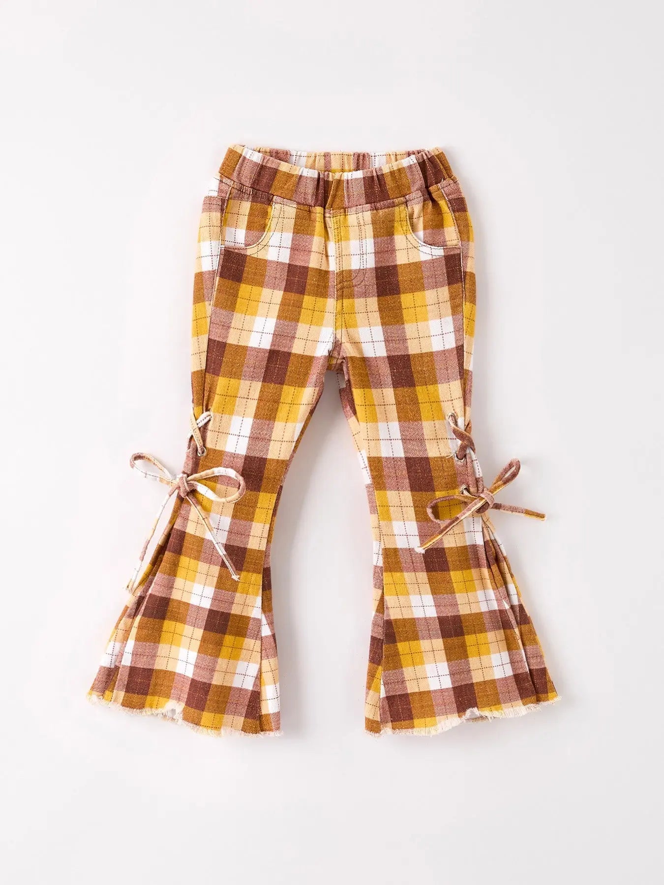 Rylee Faith Designs Fall Thanksgiving Brown Plaid Bow Trousers - 