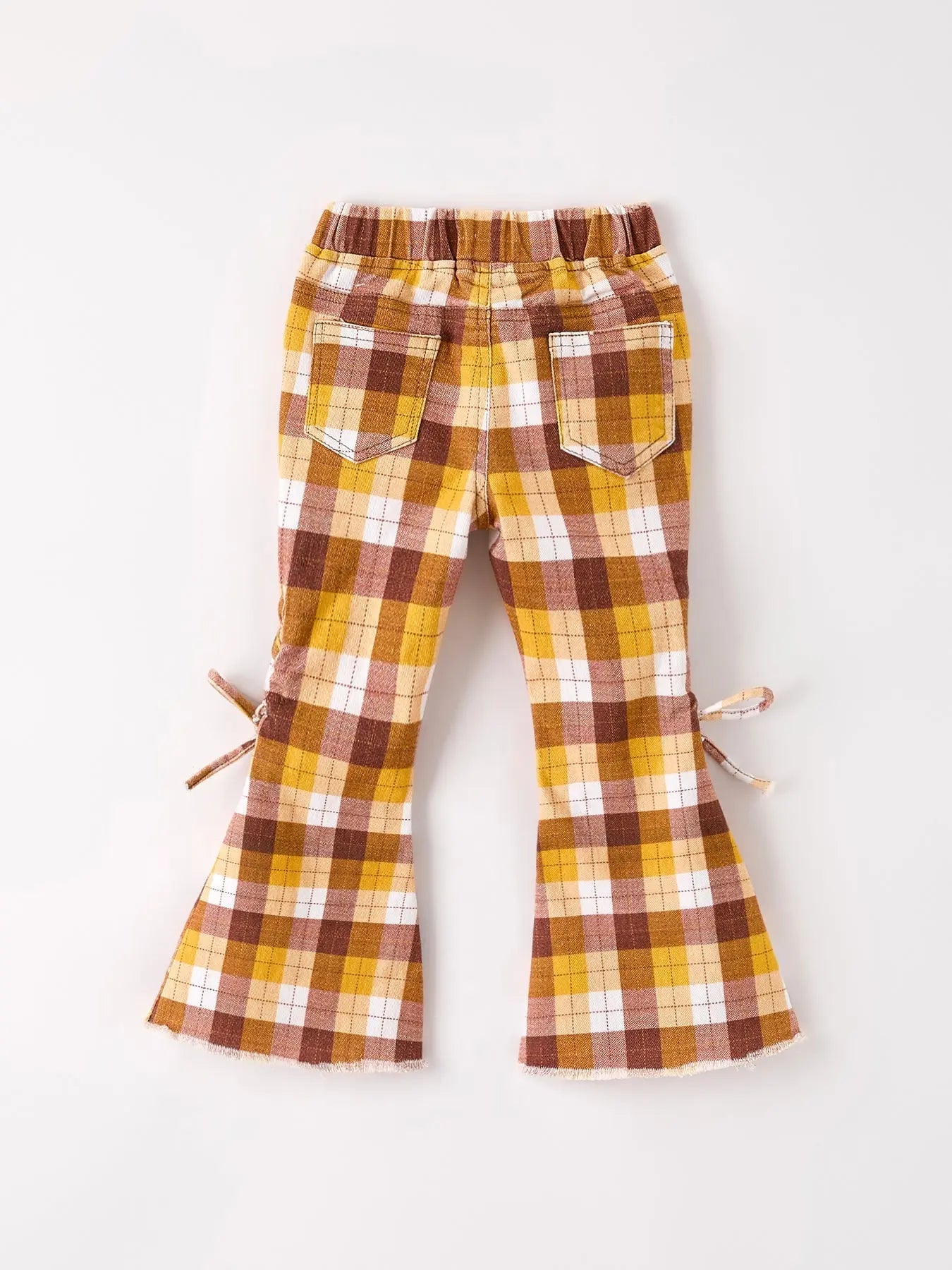 Rylee Faith Designs Fall Thanksgiving Brown Plaid Bow Trousers - 
