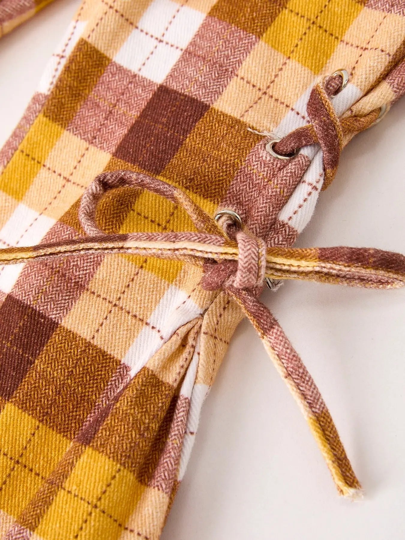 Rylee Faith Designs Fall Thanksgiving Brown Plaid Bow Trousers - 