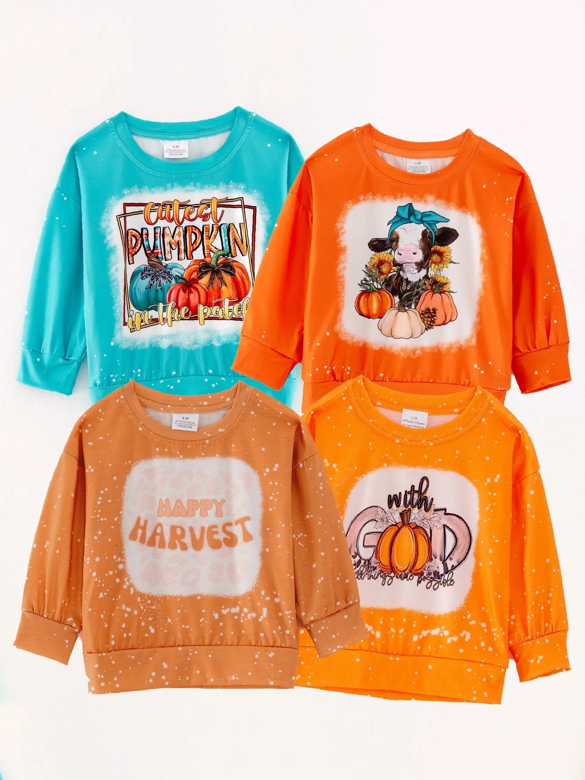 Fall Thanksgiving Halloween 4 Piece Long Sleeve O Neck T Shirt Set Rylee Faith Designs Everetts Place: Online Boutique