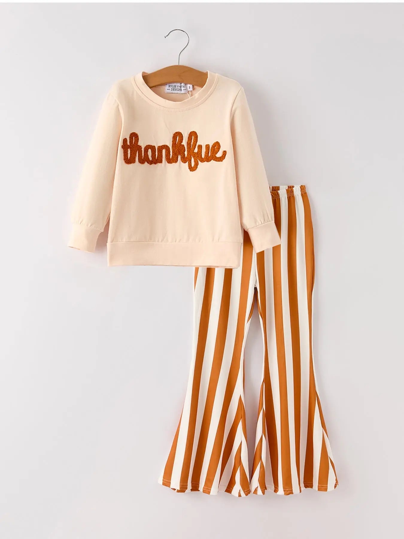 Fall Thanksgiving Thankful Chenille Patches Stripe Girls Long Sleeve Set Rylee Faith Designs Everetts Place: Online Boutique
